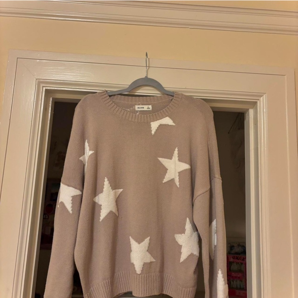 Women's Hollister Star Pattern Sweater - Beige and White